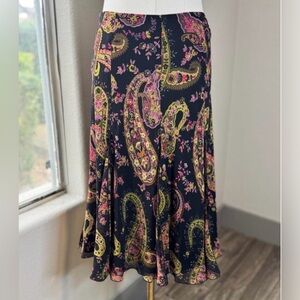 Dana Buchman Black and Pink Silk Paisley A-Line Skirt
